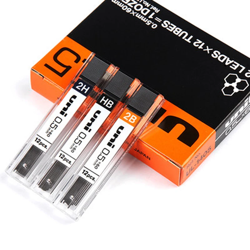 12 Tubes Mitsubishi Uni UL-1405 Original Japanese Mechanical Pencil Leads 2B HB 2H Writing Refills Office School Supplies | Канцтовары