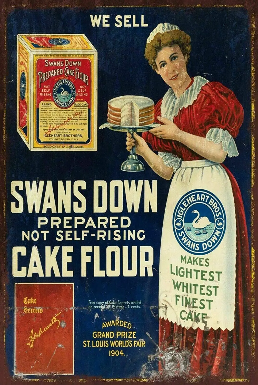 

Swans Down Cake Flour Kitchen Wall Decor Metal Tin Sign 12x8 Inch