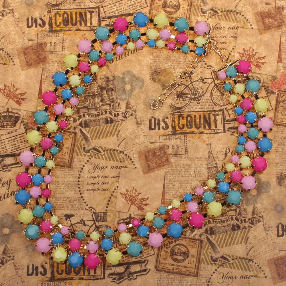 Новые цветные бусы массивные золотые цепочки неоновые цвета ожерелье для