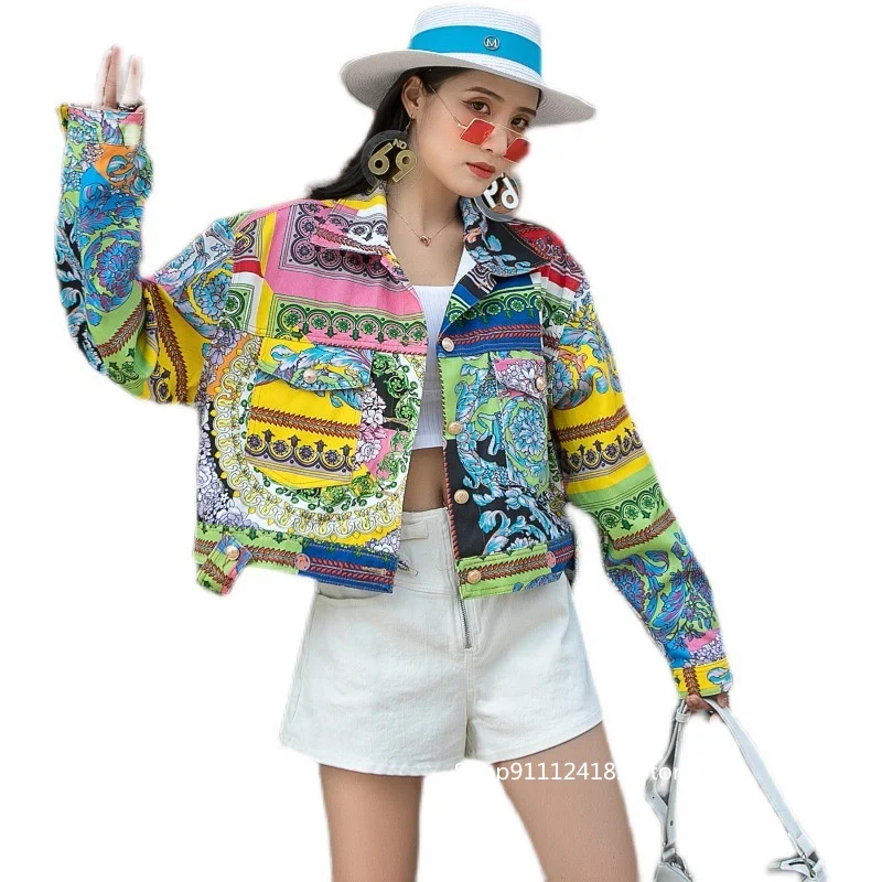 

Thailand Tide Brand Big Picture Printed Denim Jacket New Spring And Summer New Korean Style Loose Small Short Jacket Female