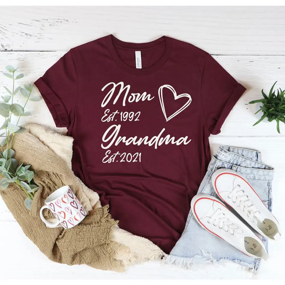 

Personalized Mom Est Grandma T-Shirt Custom Mama-Mimi-Mommy-Nana-Grammy Women's Tops O-Neck Cotton Tee Harajuku Mothers Day Gift