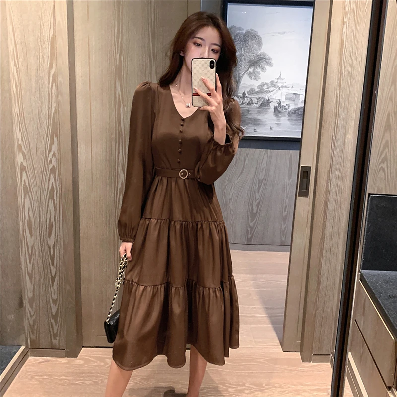 Платье с длинным рукавом облегающая юбка тонкой талией | Женская одежда