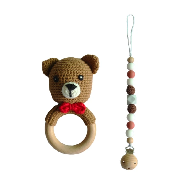 

Baby Pacifier Clip Chain Teething Bracelet Crochet Bear Soother Rattle Teether 2020 New