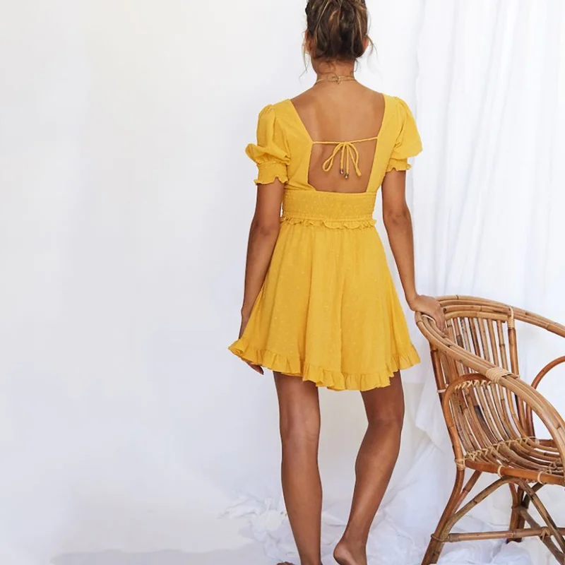 

2020 Summer Elegant High Street Mini Pleated Dresses Women Party Fashion Mujer Ruffle Design Slim Dress Outfit