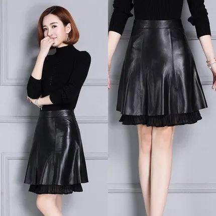 

Новая кожаная юбка; Юбка из овечьей кожи с принтом; K102