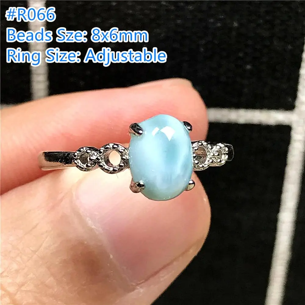Natural Blue Larimar Ring Jewelry For Woman Lady Man Silver 8x6mm Oval Beads Dominica Water Pattern Stone Adjustable AAAAA | Украшения и