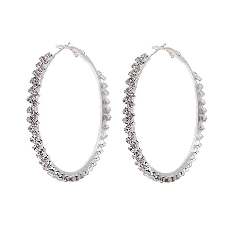 

50mm Annular Earrings Woman Jewellery Fashion Trendy Round Rhinestone Silver Plated Europe and America Gift