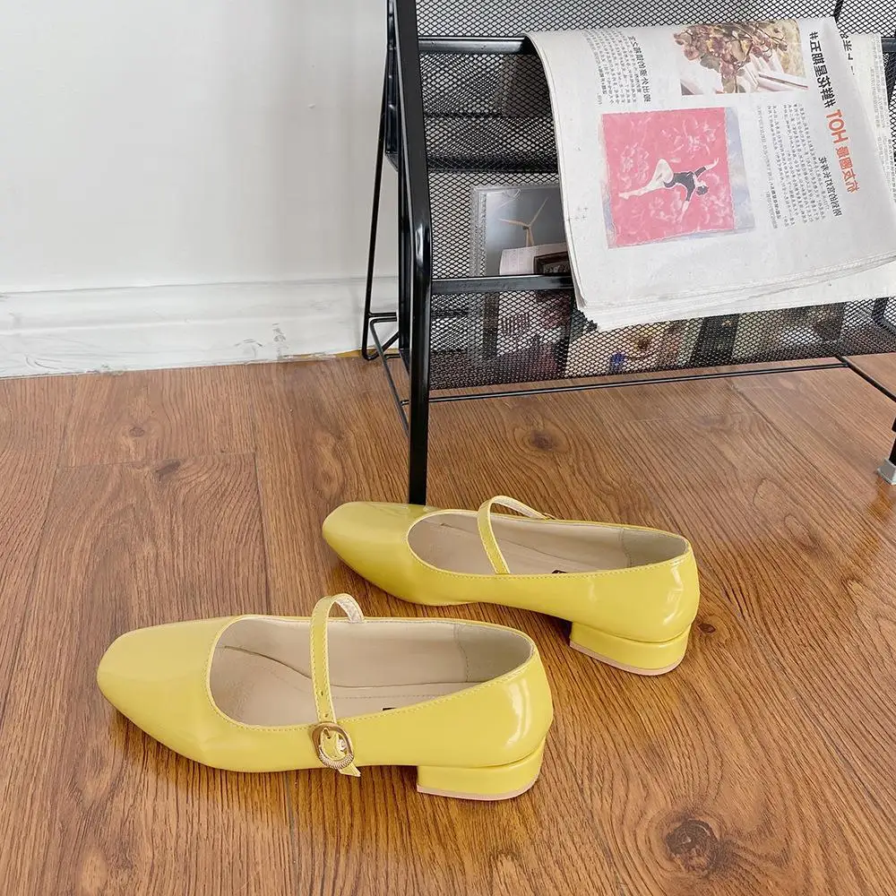 

2021Vintage Square Toe Buckle Band Mary Janes Women Loafers Flat Shoes Woman Ballerina Slip on Shallow Solid Low Heels Moccasins