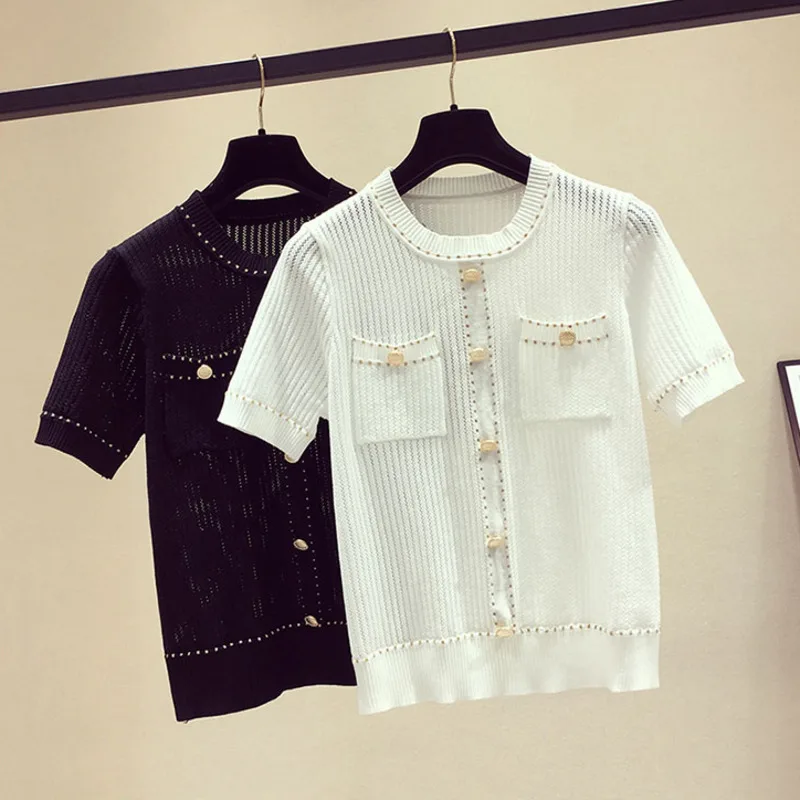 

Женская тонкая футболка на пуговицах, повседневная трикотажная футболка с коротким рукавом, лето 2022