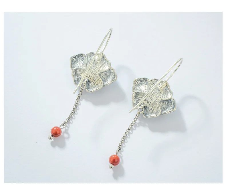 

Tai ke tai S925 Silver Women's Lotus Earrings Long Tassels South Red Ear Stud
