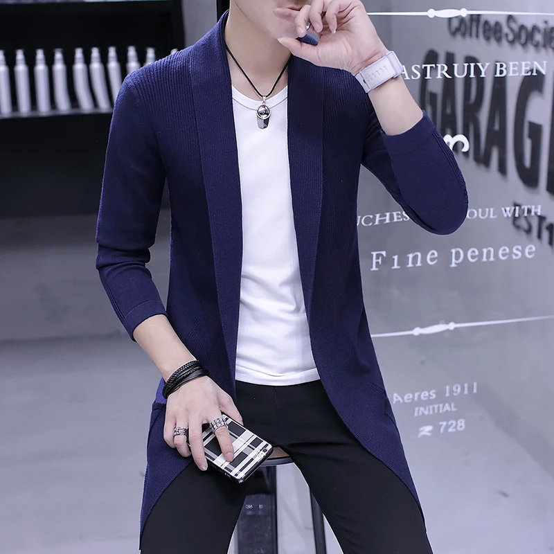 

2021 Autumn Korean Slim Fit Men's Long Sweaters Men's Casual Cardigan Knitted Sweatercoats Solid Thin Jacket Male M-3XL T803