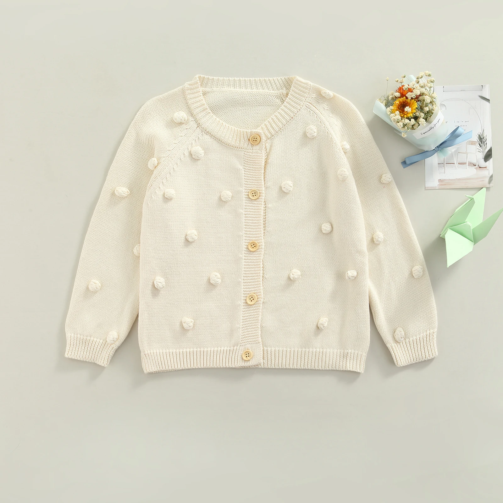 Детский вязаный кардиган с длинным рукавом на пуговицах | Свитера