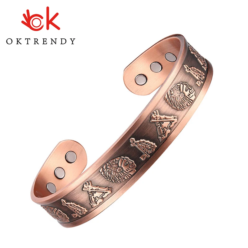 

OKtrendy Magnetic Pure Copper Bangles For Men Adjustable 15mm Cuff Energy Therapy Jewelry Carving Wide Bracelets Bangles