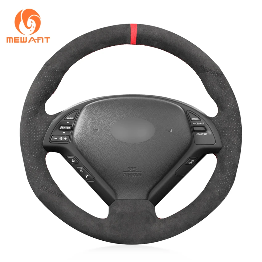 Dark Gray Alcantara Black Car Steering Wheel Cover Holster for Infiniti G G25 G35 G37 EX EX35 EX37 Q Q40 Q60 QX50 Nissan Skyline