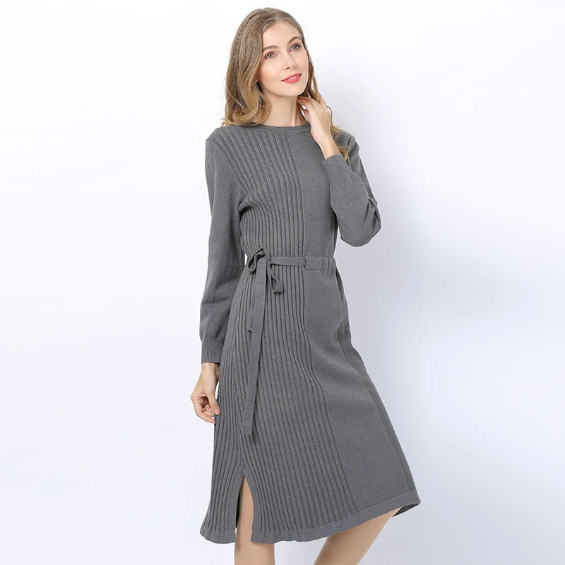 2019 осень и зима новый стиль тонкий над коленом в длинном платье свитер диких с