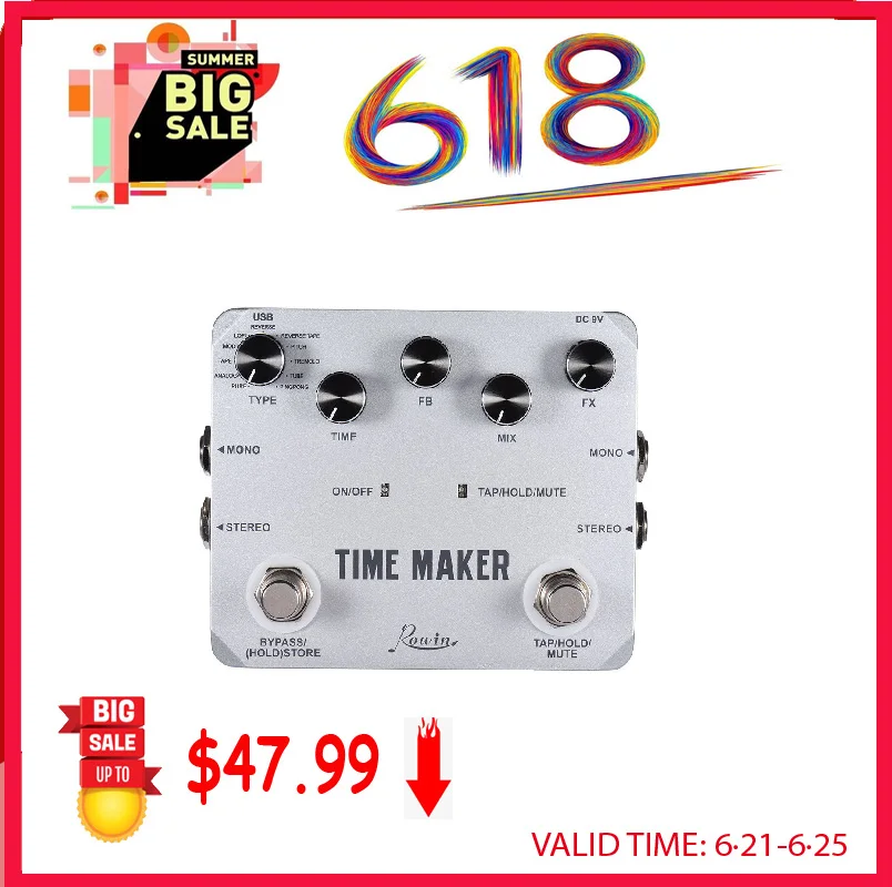 rowin ltd 02 gitarre zeit maker pedal ultra verzögerung wirkung pedale für elektrische gitarren 11 arten verzögerung mit tap tempo funk