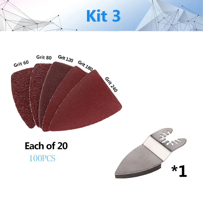 Kit 3 Быстроразъемный Осциллирующий пильный диск NEWONE, Мультитул, шлифовальная Подушечка для пальцев с 25 наждачной бумагой, шлифовальный лист для идеального шлифования - Color: Kit 3