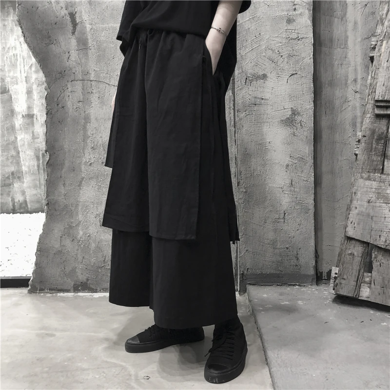 UMI MAO Yamamoto Wind Dark Design Sense Black Nine-point Pants Wide-leg Pants Men Women Couple Loose Pants Skirt Befree Pantalon