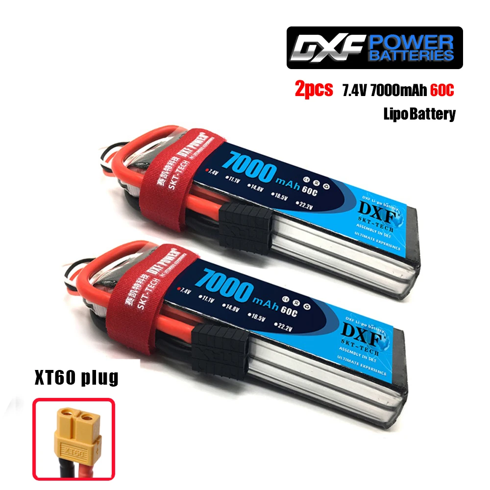 2 шт. DXF RC Lipo батарея 2s 7,4 V 2700mAh 20C 7000 60C 14,8 V 7000 60C для Wltoys 12428 feiyue 03 RC Q39 Запчасти для обновления - Цвет: 2S7000mahXT60