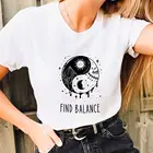 Женская футболка из натурального хлопка Find Balance, футболка в готическом стиле с изображением мистического солнца, Луны, дня, ночи, природы, 100%