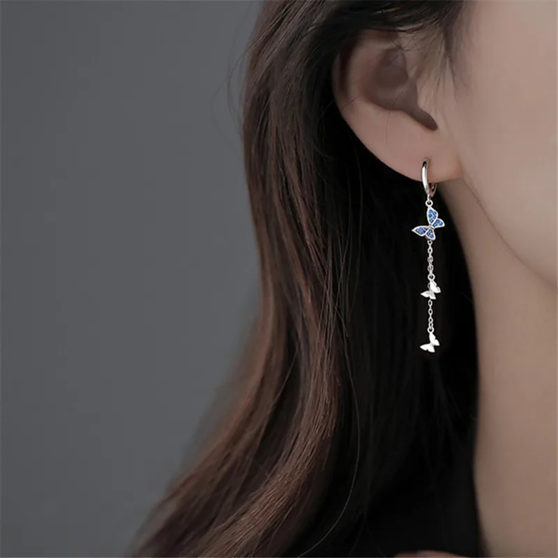 

Серьги-подвески женские из серебра 925 пробы с бабочкой и кристаллами