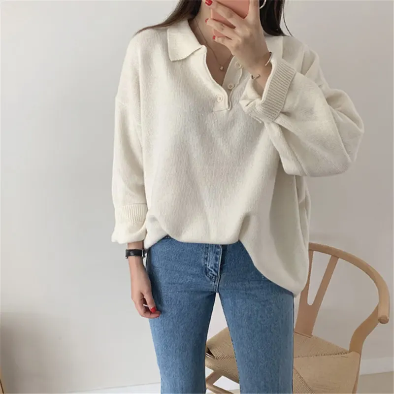 Женский свободный пуловер Alien Kitty повседневный однотонный шерстяной вязаный