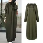 Женские пуловеры с капюшоном ZANZEA 2021, модные зимние толстовки, повседневные макси платья с длинным рукавом, женский халат на шнуровке