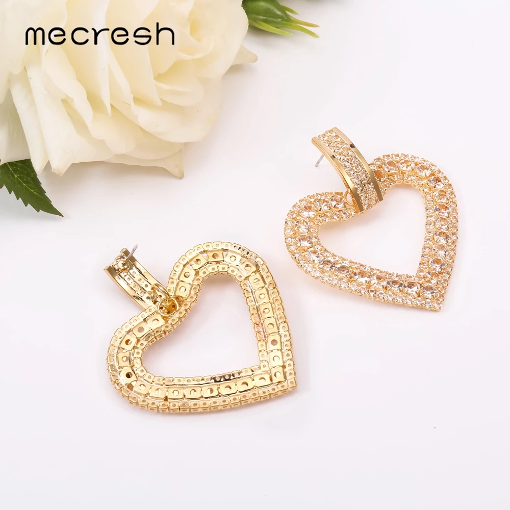 Mecresh милые свадебные висячие серьги в форме сердца золотого цвета стразы женские