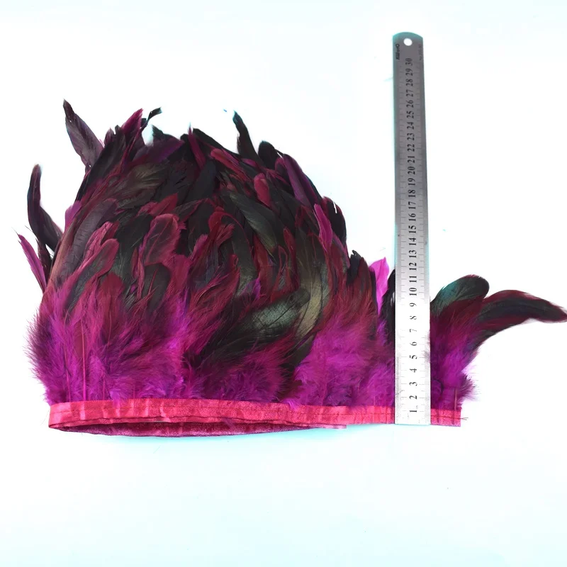 Rose red 1 метр натуральный петух перья отделка бахрома для рукоделия plumas 13-18 см черные перья ленты DIY швейная одежда вечерние украшения - Цвет: Rose red