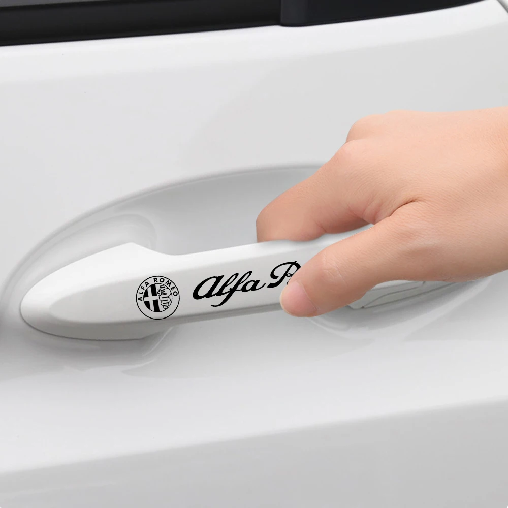 

4pcs Car Door Handle Stickers Rearview Mirror Sticker Auto Decal For Alfa Romeo Spider Giulia Giulietta 147 159 4c 8c Mito
