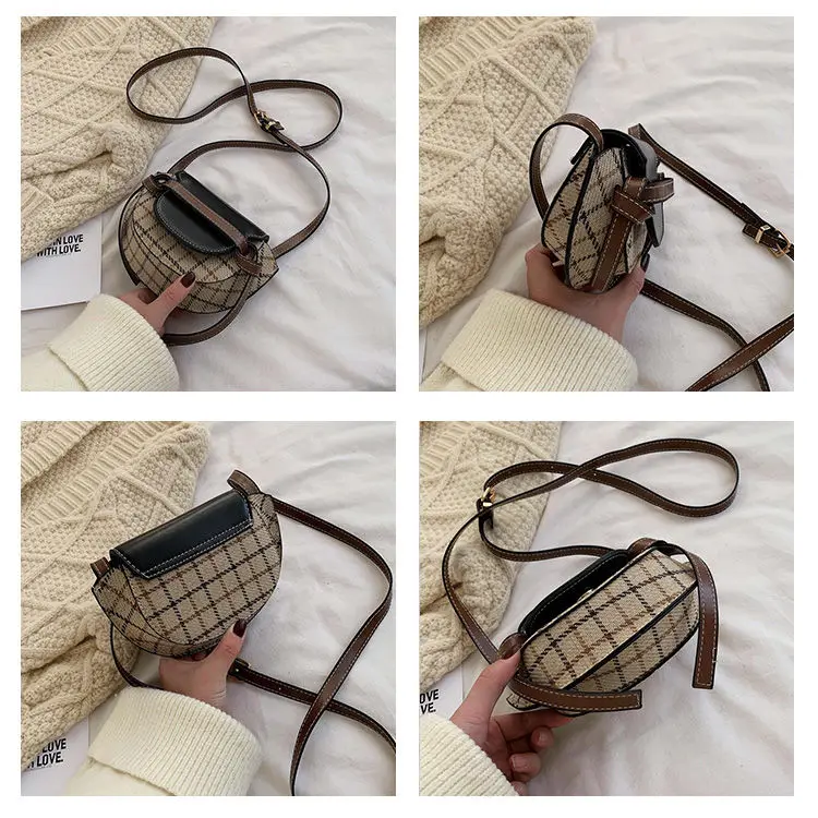 

Mini cute small bag women's bag fashion 2021 new style Hong Kong Fengsen color contrast saddle Shoulder Bag Messenger Bag