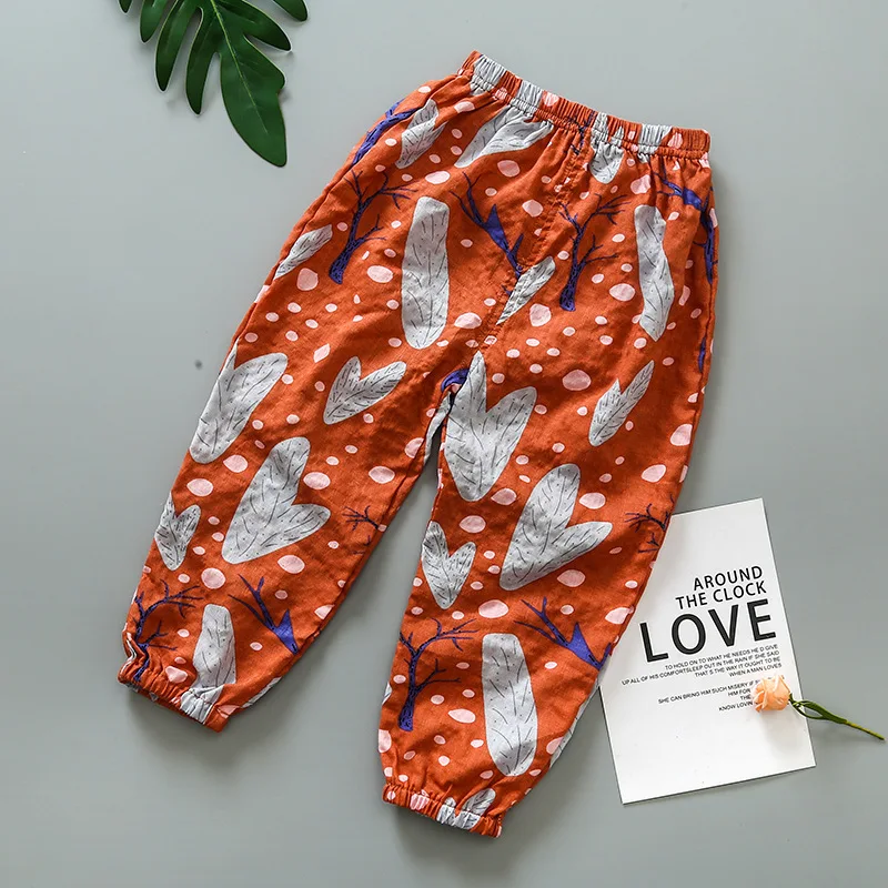 Детские летние хлопковые брюки с защитой от комаров шаровары для мальчиков и