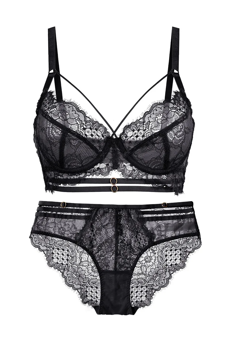 Комплект нижнего белья женский кружевной размера плюс бюстгальтер с вышивкой