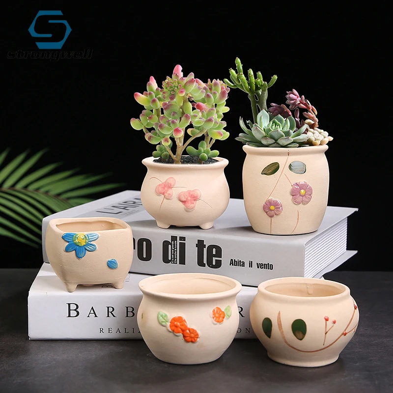

Strongwell цветы для дома, сада горшок, винтажный ручная роспись, цветочный мини-горшок для суккулентов, простой зеленый горшок для растений, кер...
