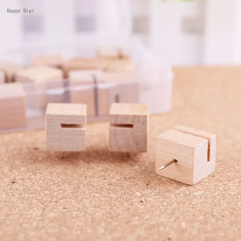 

6/12pcs Wooden Square Nail Thumbtack Board Pins Pushpins Drawing Photo Wall Studs School Supplies school supplies