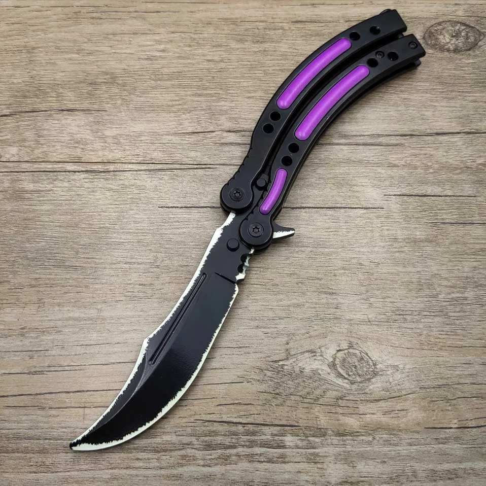 Прямая поставка бабочка в коробке для ножей CS GO Karambit нож практика складной нож бабочка нож для тренера чехол тупое лезвие без края инструмент - Цвет: Violet