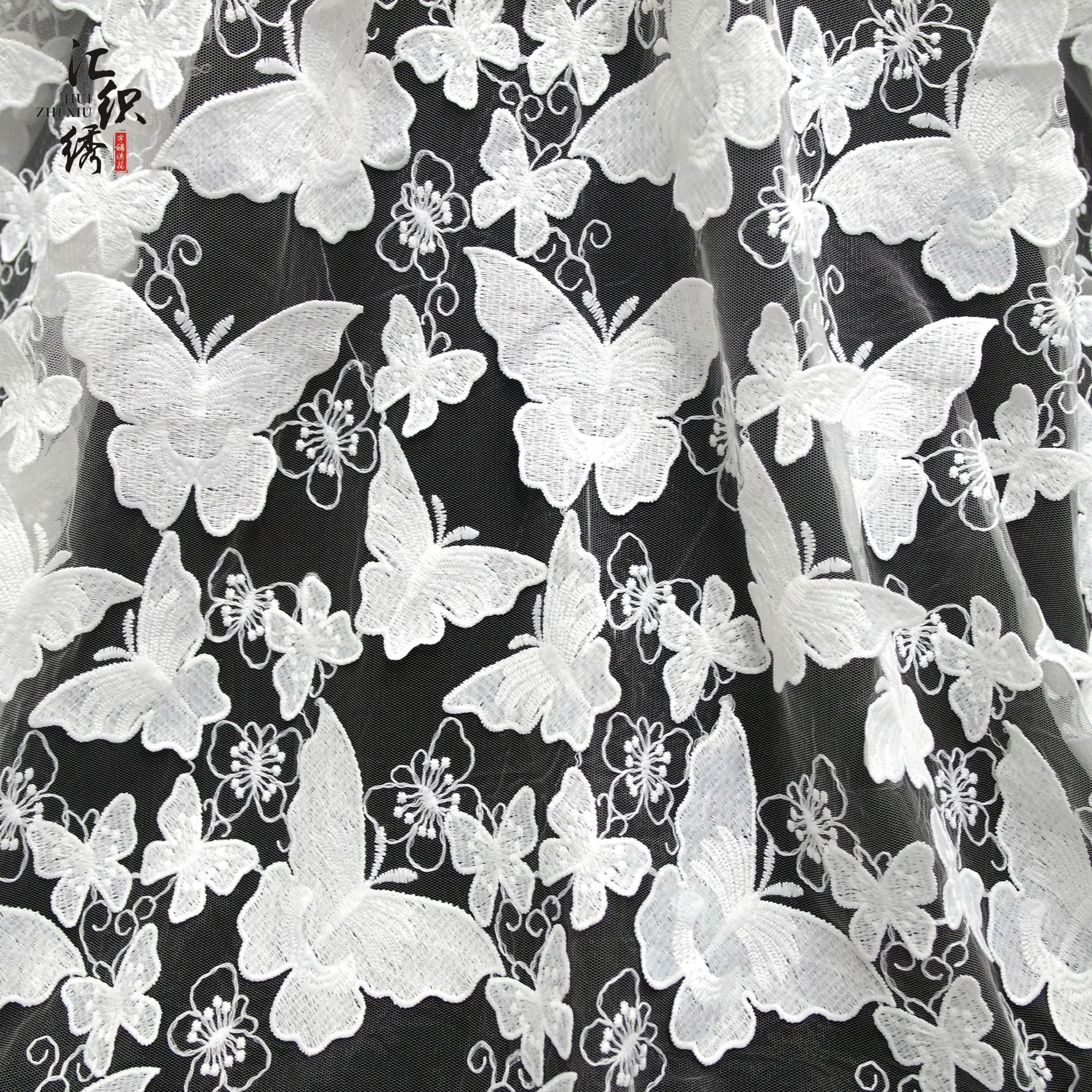 

Milk Silk Tulle Mesh Embroidery 3D Butterfly Lace Fabric Fashion Evening Dress Lace Fabric