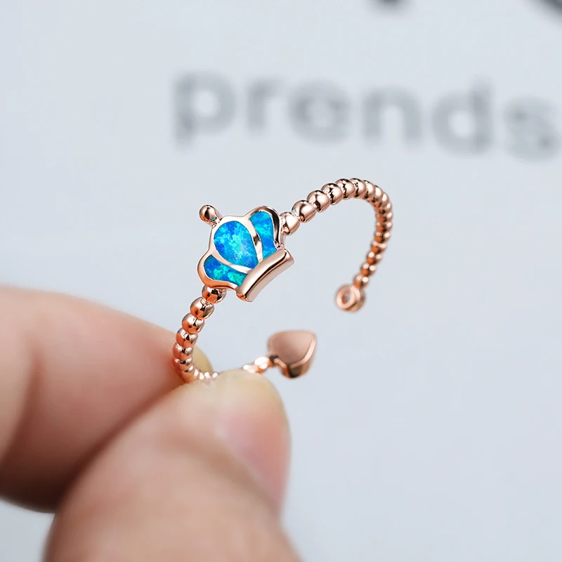 

Cute Female Queen Crown Opal Ring Rose Gold Silver Color Adjustable Rings for Women Elegant Love Heart Wedding Engagement Ring