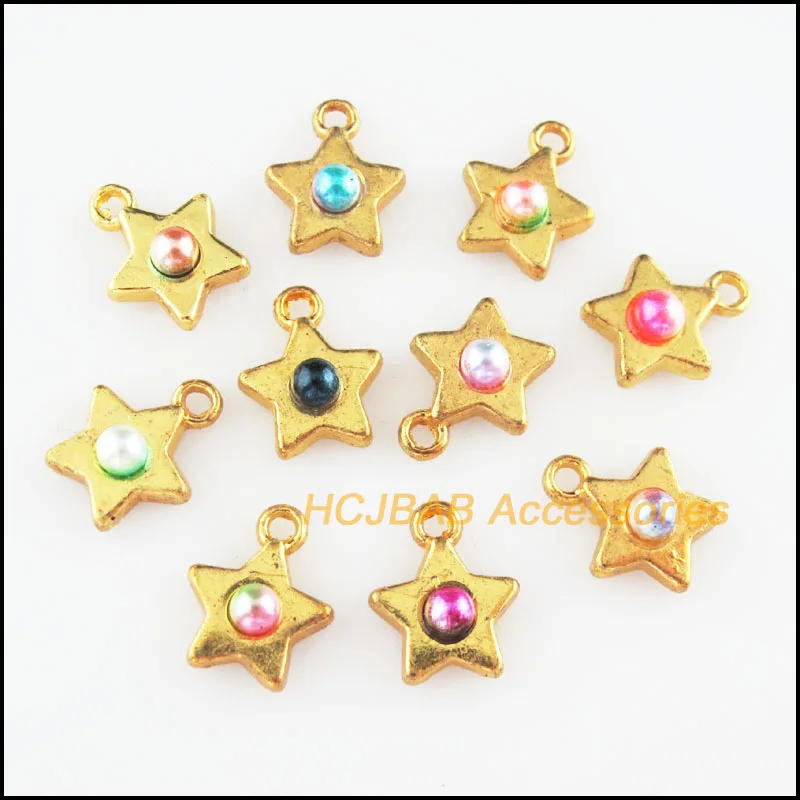 

20 New Star Charms Mixed Acrylic Smooth Pendants Gold Color 11x14mm