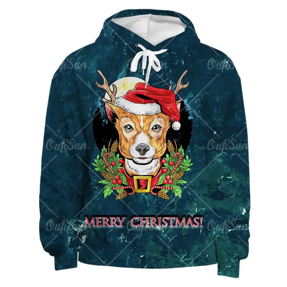 

Christmas Reindeer Pattern Casual Hoodie Men Spring And Autumn Trendy All-Match Streetwear 3D Printed Oversized Loose Sweatshirt