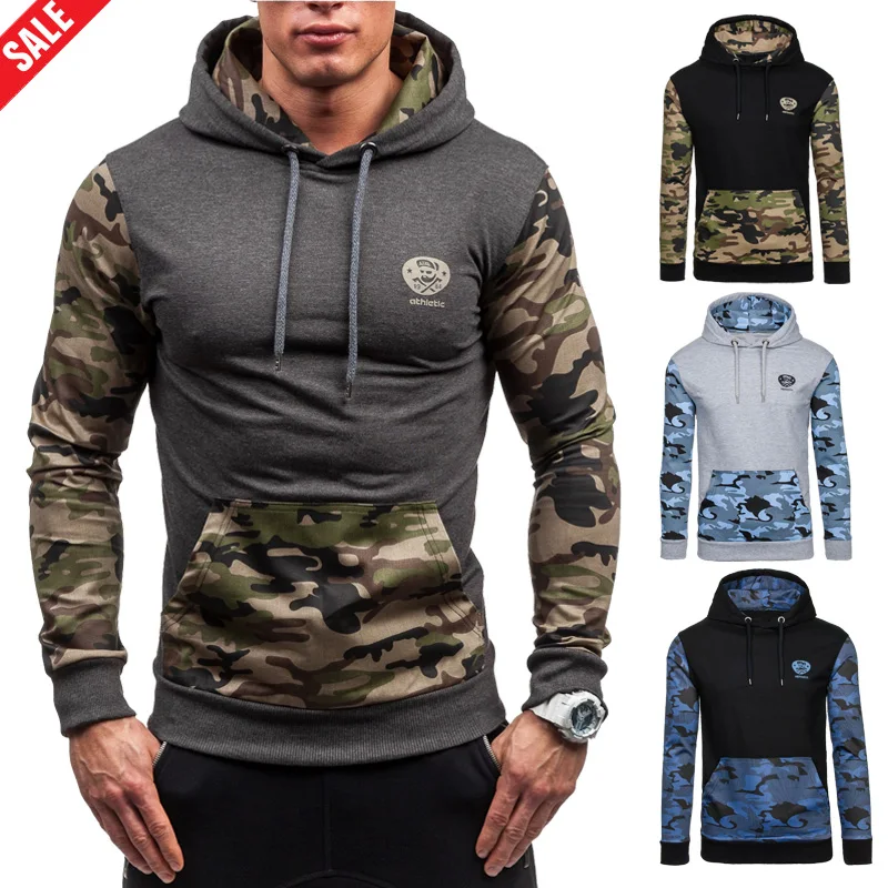 

Mens Hoodies Casual Fashion Streetwear Stitching Camouflage Hooded Pullover Men's Long-sleeved Sweatshirts Men 4 Colors Hoodie