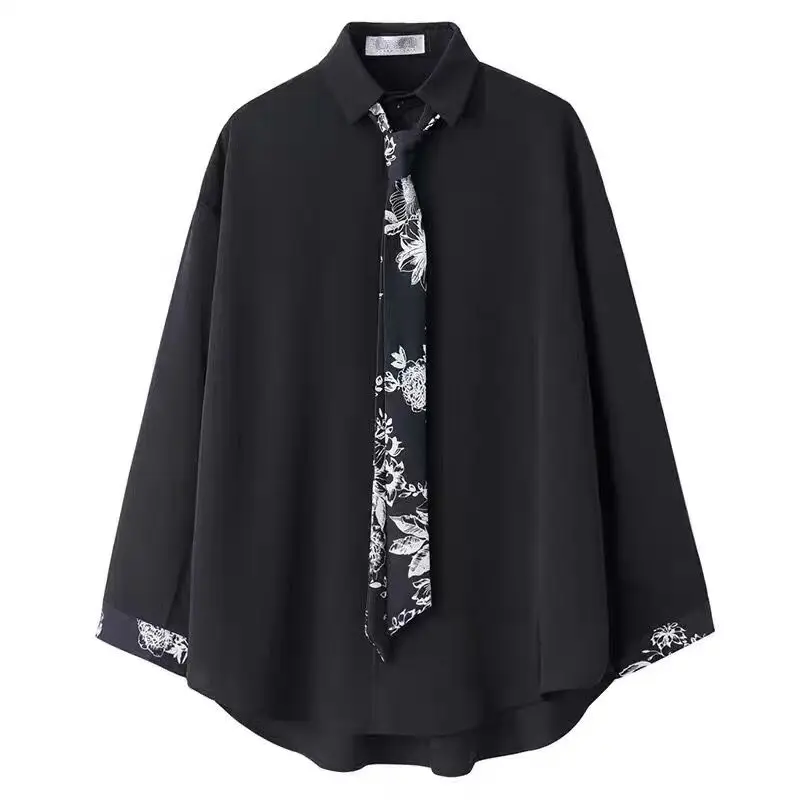 

Men Shirts Spring Loose Korean Style Long-sleeve Retro Harajku Mens Simple All-match Ulzzang Breathable Soft Casual Male Outwear