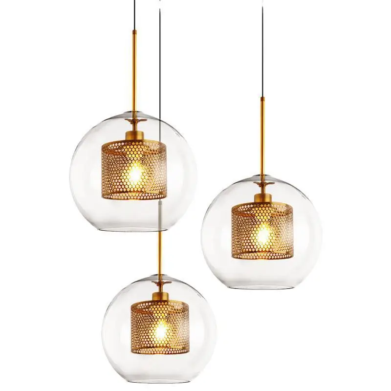 

Sanmusion pendant lights metal honeycomb cage glass lampshade led lamp modern minimalism design indoor room pendant lamp