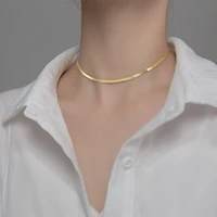 925 sterling silver gold blade chain flat snake necklace choker women sexy gift width 1 7 2 mm length 36 cm adjustable 5 miqiao