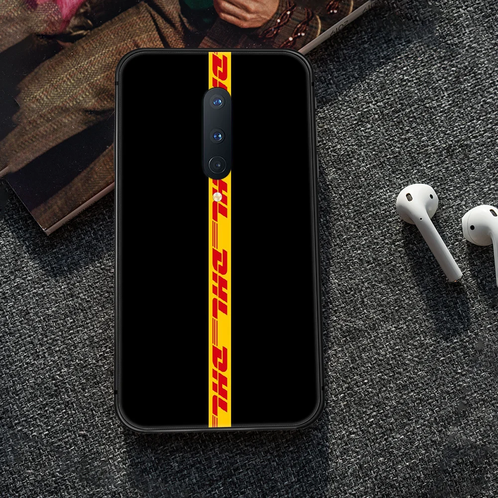 

label DHL yellow Phone Case Cover Hull For 1+ Oneplus 5T 6 6T 7 7T 8 8T Pro black Prime Fashion Funda Trend Etui Pretty
