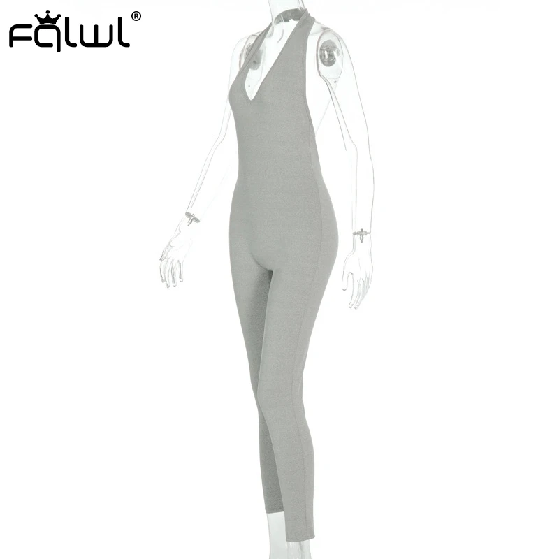 

FQLWL Letter Print Halter Streetwear Bodycon Summer Jumpsuit Women Elastic Sleeveless Skinny Sexy Rompers Ladies Jumpsuit Female