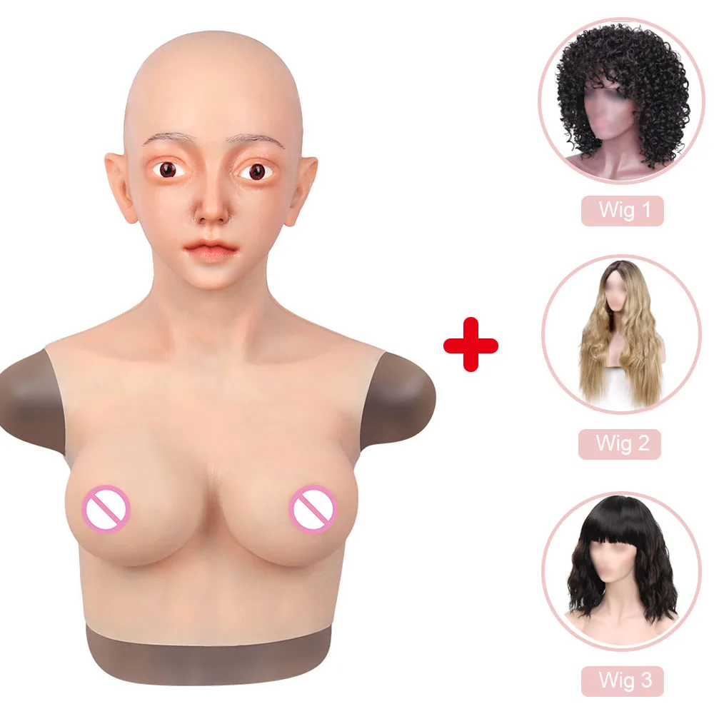 

Fake Silicone Head Mask With D Cup Breast Forms Half Body Huge Boobs For Men Cosplay Crossdresser Transgender Drag Queen