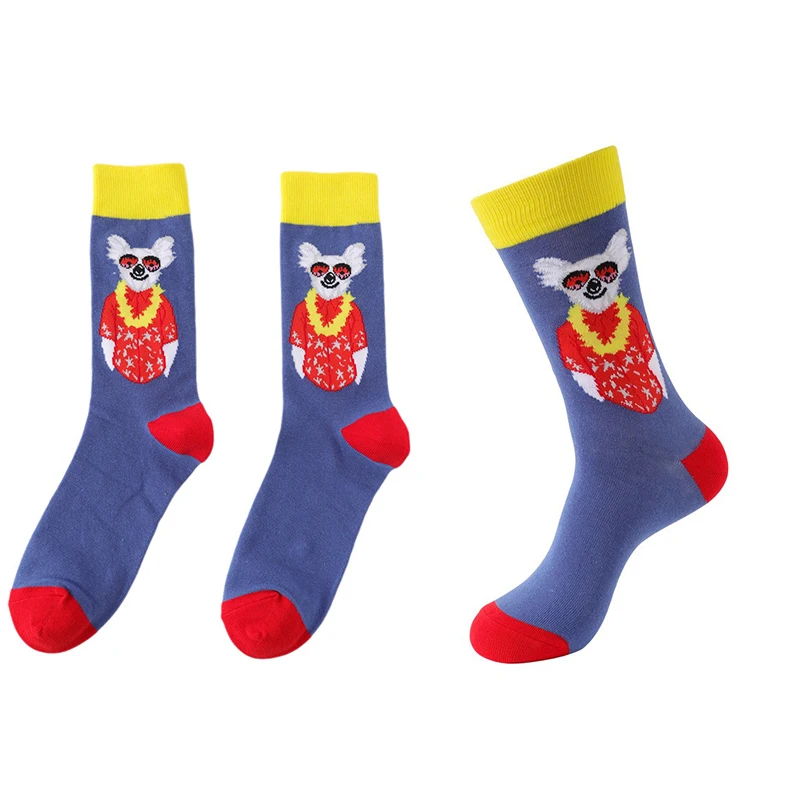 

Funny Man Socks Cartoon Animals Food Pattern Middle Tube Street Knitted Men's Socks Hip Hop Basketball Sports Socks