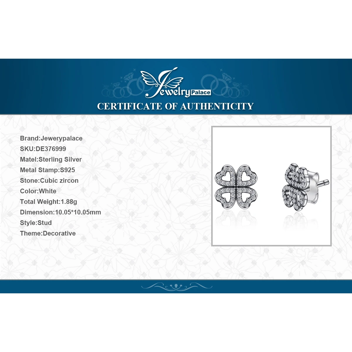 Jewelrypalace 925 пробы серебро ажурная ослепительно клевера подарочные серьги гвоздики
