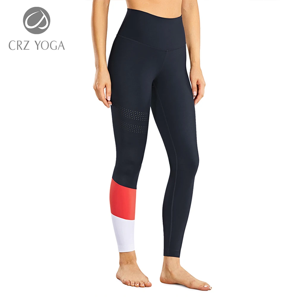 

CRZ YOGA Women's Seamless High Waisted Leggings Naked Feeling Ventilation Holes Workout Pants with Pocket - 25 Inches